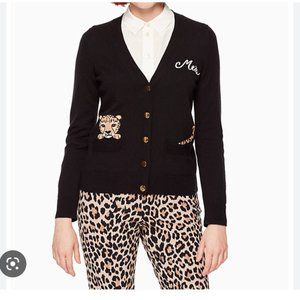 Kate Spade Meow Leopard Embroidered Cardigan size medium *PLEASE READ*